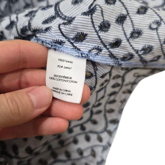 Derek Lam 10 Crosby Blue Eyelet Plunge Neo Blouse 2 - Picture 2 of 5